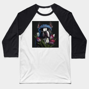 Staffy And Tulips Baseball T-Shirt